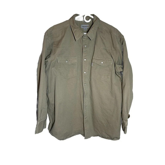Carhartt Other - Carhartt S209 Pearl Snap Khaki Ironwood Twill Work Shirt - Men's Big/Tall 3XLT